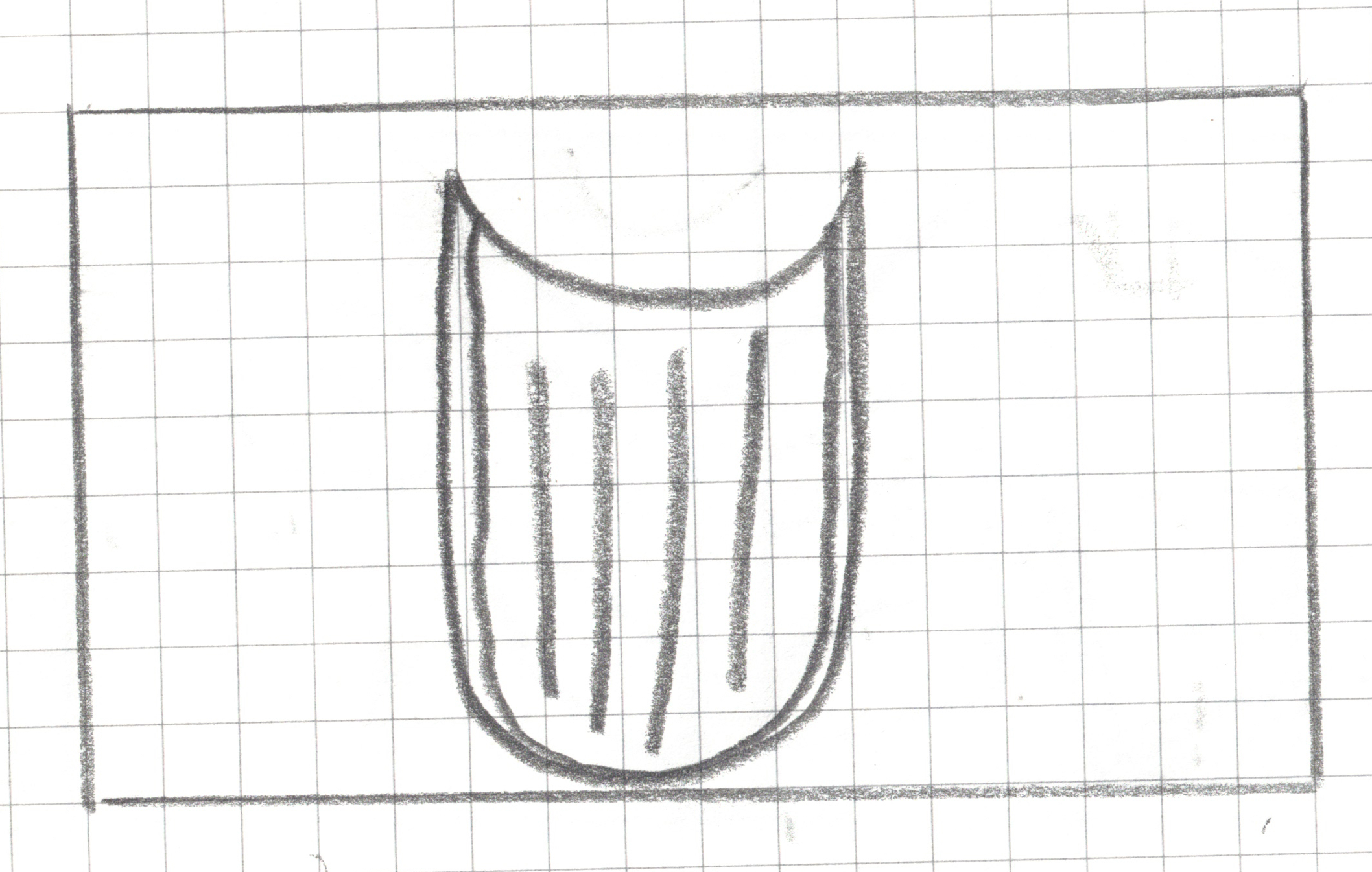 A view looking directly at the exposed page edges of a thick, closed book. The shape is bounded by a U-shaped bottom curve representing the book's cover, while the top edge dips downward in a smooth, concave crescent curve to suggest the natural indentation of the pages near the spine.