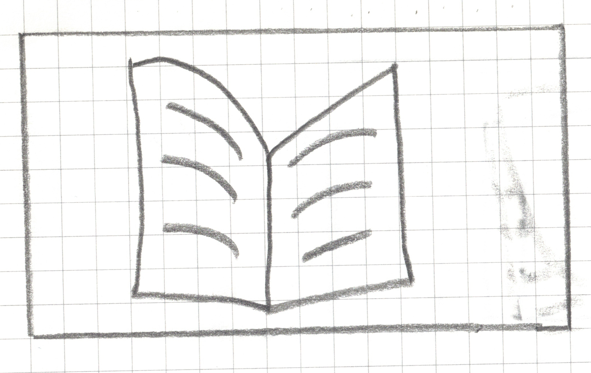 an open book viewed from a direct, front-facing perspective. The book is split symmetrically down the middle by a straight vertical line indicating the spine.